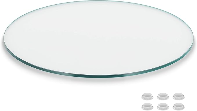 12 inch Round Glass Table Top - Clear Tempered Glass Surface Protector - Safe Flat Polished Edge - Coffee, Dining and End Table