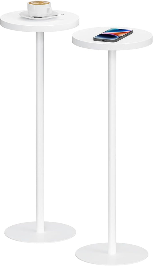 TUTOTAK Tall Round Side Table, Small End Table, Set of 2, Beside Table, Drink Table, Pedestal Side Table, livingroom, White TB01BW0652