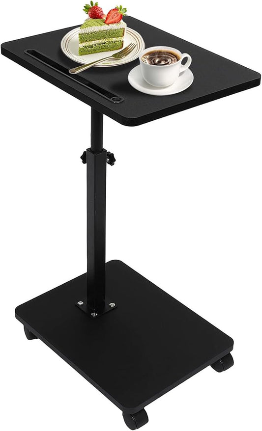 Gets Adjustable Height Sofa Tray Table for Couch,360°Swivel TV Tray with Phone & Tablet Slot for Small Spaces,C Table End Table with Wheels for Eating, Livingroom, Bedroom, Sofa-Black