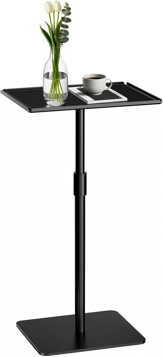 Height Adjustable C Shaped End Table,Metal Sofa Side Table,Small TV Tray Table for Small Spaces with Matte Black Tray,Bed Table Drink Coffee Tables for Bedroom,Black