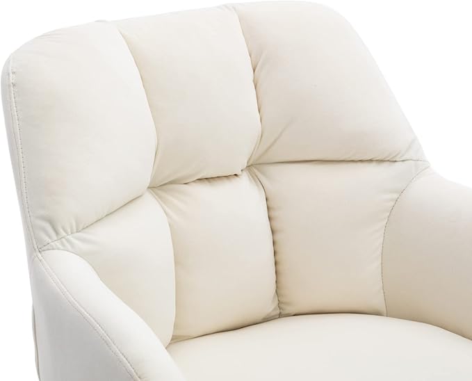 EALSON Comfy Velvet Desk Chair Modern Computer Task Chair no Wheels Swivel Accent Chair with Mid Back Arm Chair for Living Room/Bedroom/Home Office(Beige)
