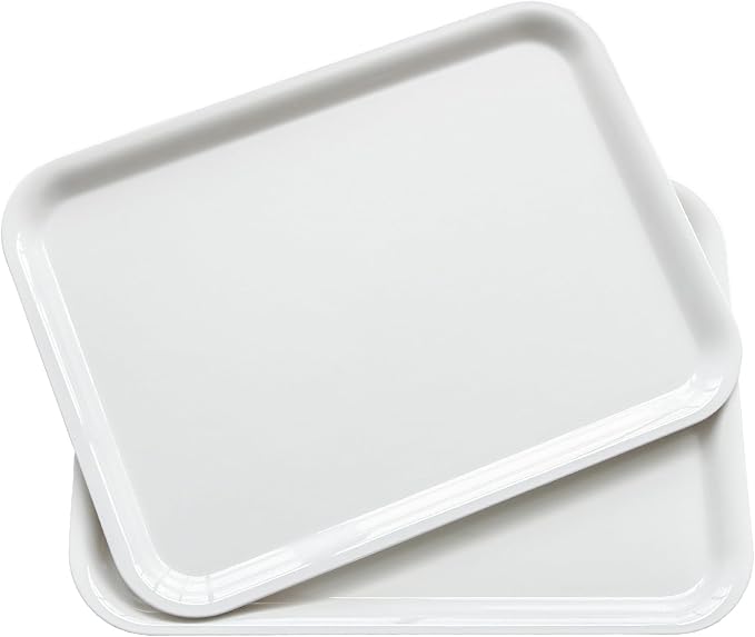 17 x 12 inches Melamine Serving Tray, Dinner Plate Tray, Serving Platter for Appetizers, Breakfast, Drinks, Barbecues and Parties, White, Set of 2