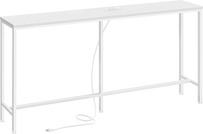 SUPERJARE Console Table with Outlet, 63 Inch Sofa Table with Charging Station, Narrow Entryway Table, Skinny Hallway Table, Behind Couch Table, for Living Room, Plants, White
