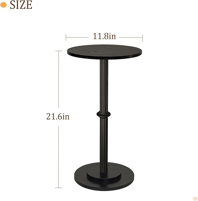 MaxSmeo Drink Table, Small Side Table for Small Spaces, Modern Round End Table with Fluted Wood Leg, Black