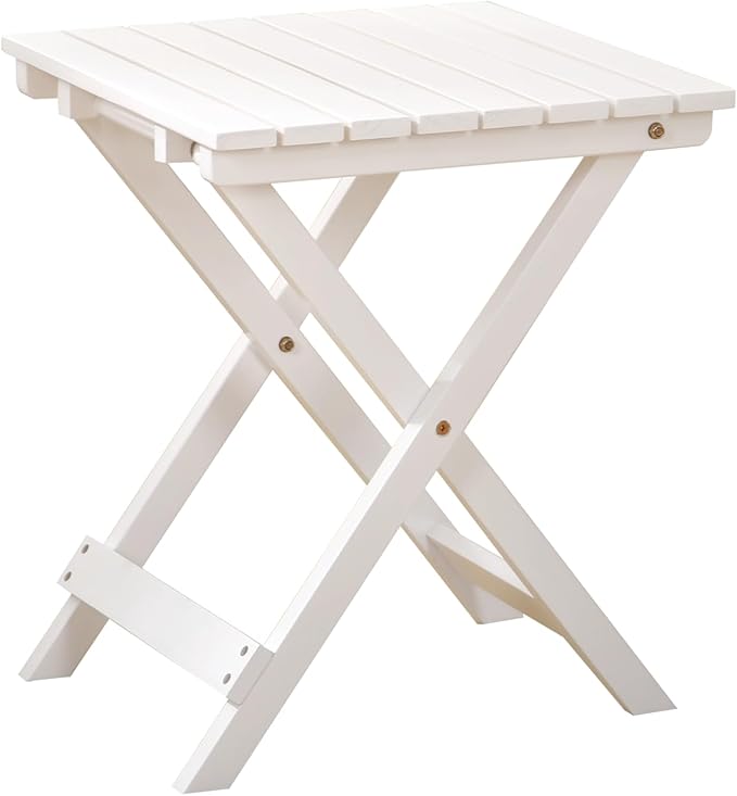 Small Side Table Square Folding, Patio Foldable Wooden End Table for Outdoor Indoor Porch Camping Living Room Bedroom, as Coffee Table or Plant Stand, White