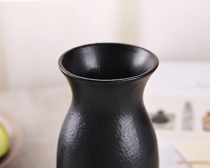 WHJY 6 inch Black Nordic Minimalist Matte Handmade Ceramic Vases, Japanese Zen Stoneware Flowerware, Floral Decorations, for Living Room, Study, Bedroom, Balcony, Bar - Short Black