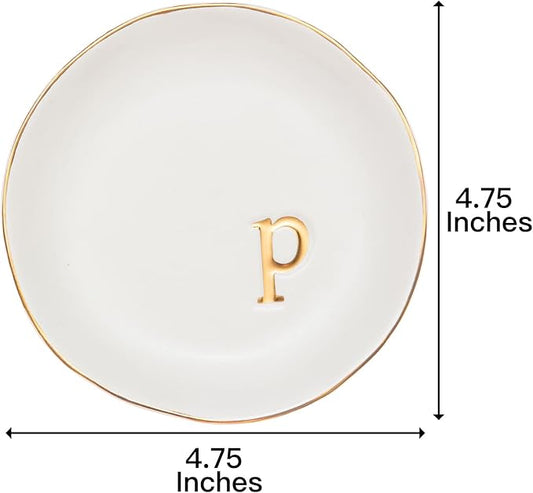 COLLECTIVE HOME - Ceramic Jewelry Tray, Decorative Trinket Dish for Rings Earrings Necklaces Bracelet Watch Keys, Birthday Mother's Day Christmas Gift for Women, 4.75", White Surface (P)