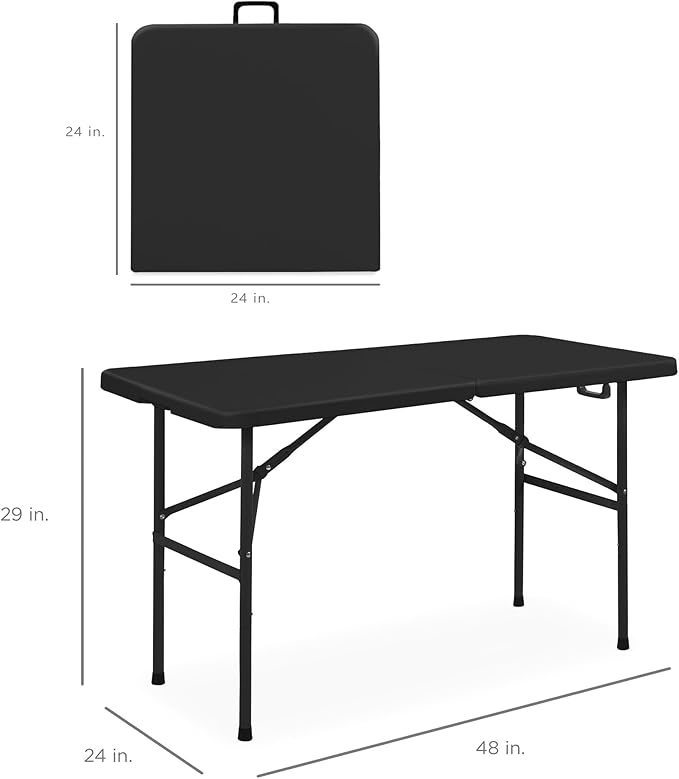 Best Choice Products 4ft Plastic Folding Table, Indoor Outdoor Heavy Duty Portable w/Handle, Lock for Picnic, Party, Camping - Black