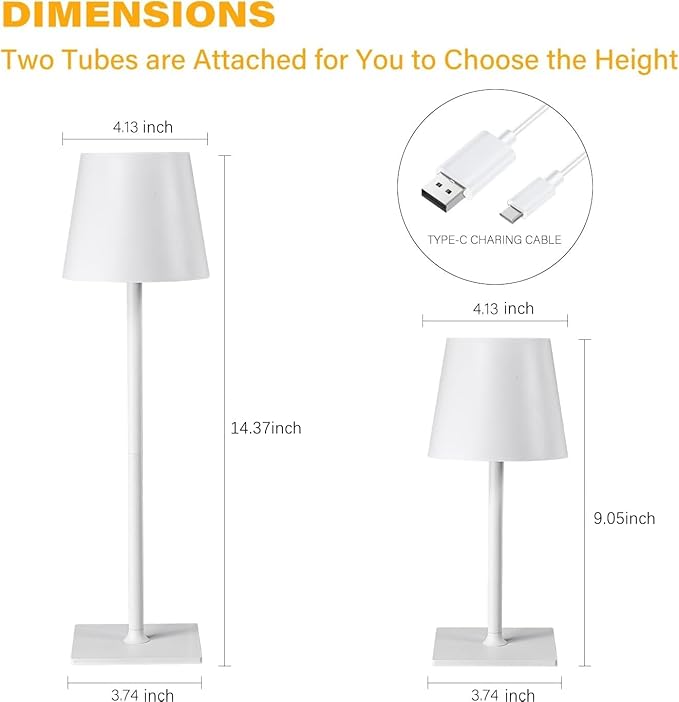 2 Pack Cordless Table Lamps, 3 Colors Stepless Dimming, 5000mAh Rechargeable Battery LED Desk Lamp for Bedroom/Couple Dinner/Desk/Cafe/Dining Room/Terrace