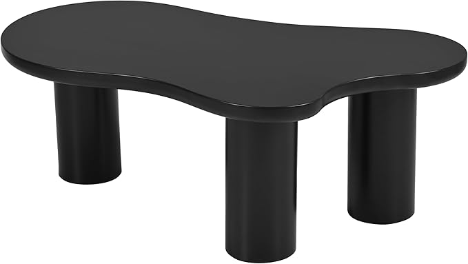 GDFStudio 44'' Cloud-Shaped Coffee Table,Minimalist Center Table with 3 Sturdy Legs & 1.5'' Thick Top,Easy Assembly Round Edge Irregular End Table for Living Room, Bedroom,or Patio,Black