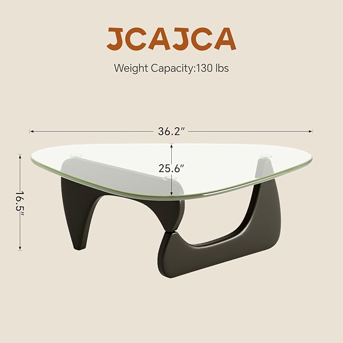 Coffee Table for Living Room Mid Century Modern Center Table with Glass Top and Wood, Transparent/Black