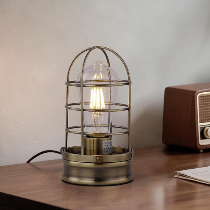 Cerdeco Small Retro Bronze Vintage Table Lamp,Industrial Desktop Lamp for Bedside,Bar,Cafe,Bedroom,livingRoom,(Bulb Not Included)