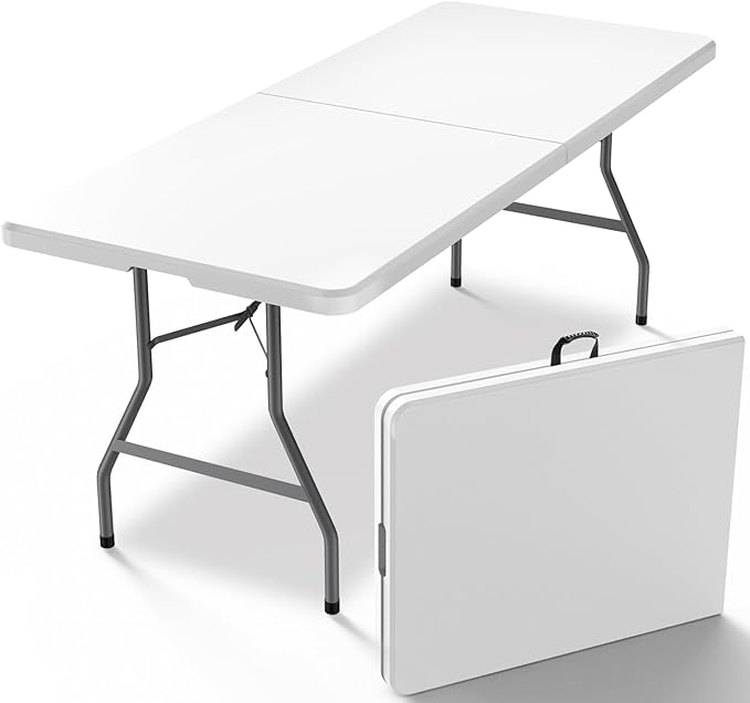 6FT（30"x72"） Folding Table, Indoor Outdoor Heavy Duty Table with Carrying Handle,Portable Plastic Fold up Table for Picnic/Party/Camping/Office/School