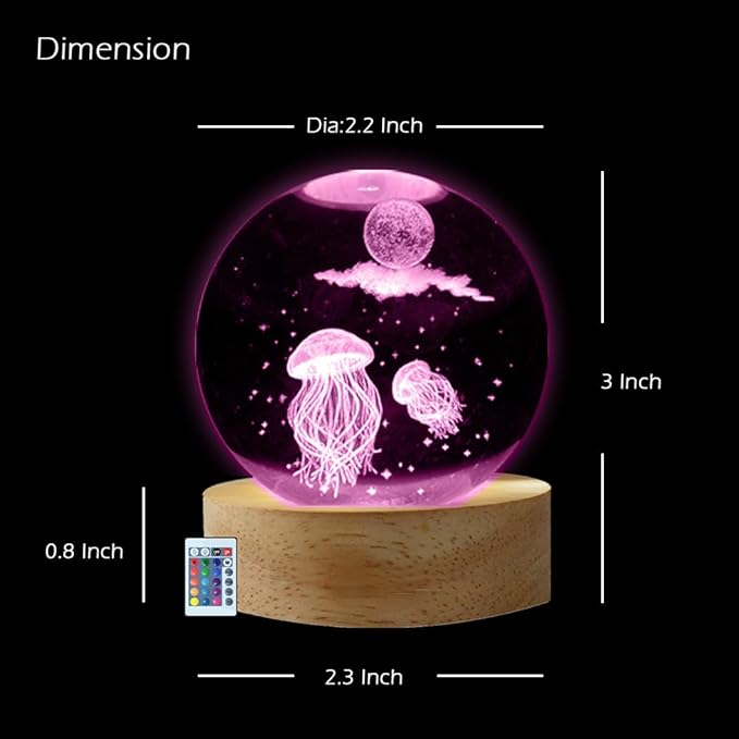Jellyfish Lamp 3D Night Light, Small Home Decor Accents for Kids Room Decor for Boys Girls Brithday (16 Color, Remote Control)