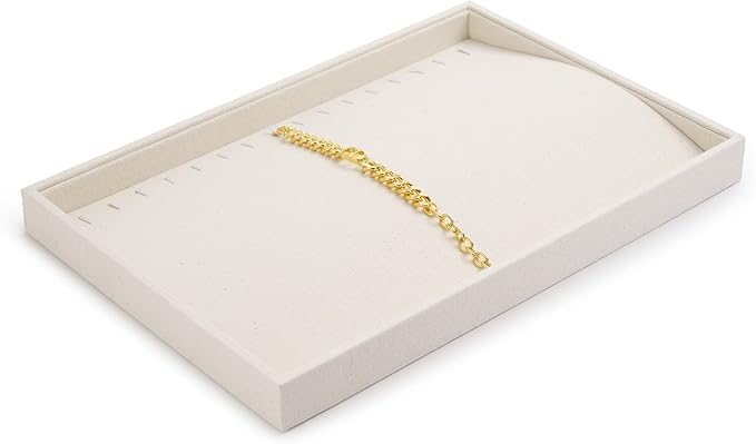 Linen Jewelry Trays 16 Slots Necklace Bracelet Display Tray Jewelry Drawer Organizer Necklace Bracelets Watch Storage Holder (Beige)
