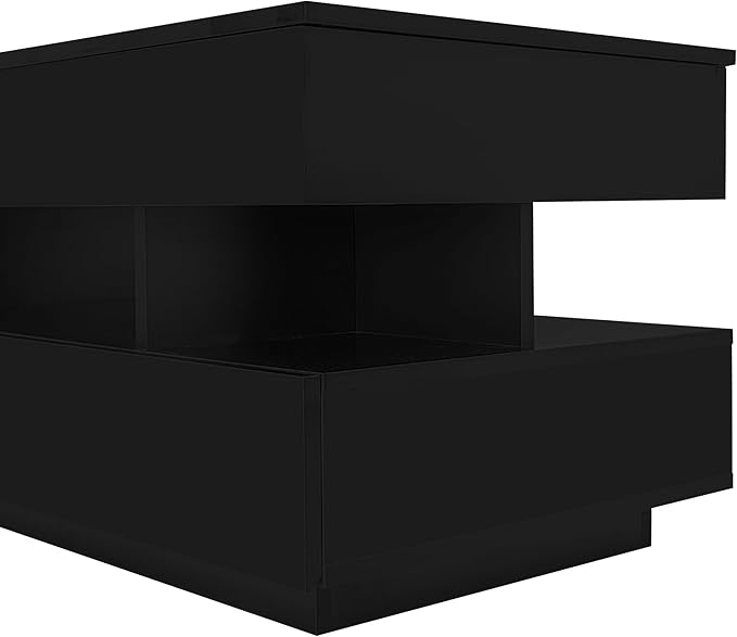 Lift Top Coffee Table with 2 Drawers and LED Lights, Modern 39.3" Rectangular High-Gloss Center Table Cocktail Tea Table with Lift-Top and Hidden Space for Living Room Apartment Black