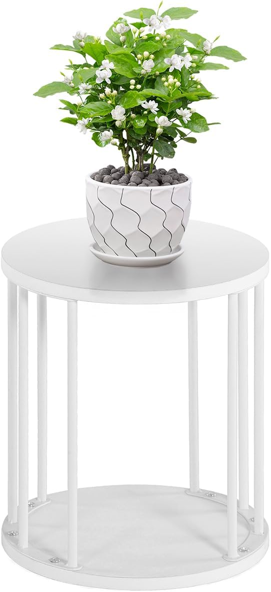 Plant Stand Indoor,small plant stool,Flower Pot Corner stand holder,Mid Century Heavy Duty Metal Tall Home Decor,Modern Round End Table,Small Rustic Display Stand for Living Room,Bedroom(White,14In)