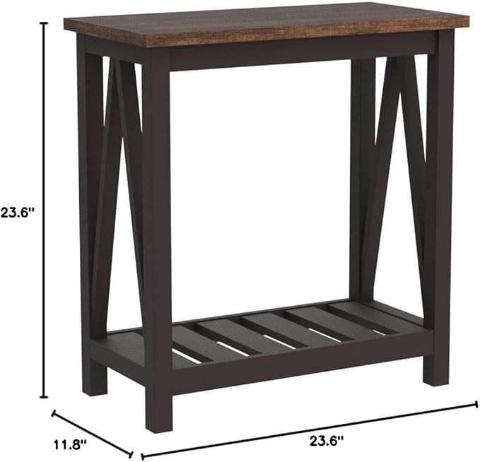 ChooChoo Farmhouse End Table, Rustic Vintage Narrow End Side Table with Storage Shelf for Small Spaces, Nightstand Sofa Table for Living Room, Bedroom Espresso 2 Pack