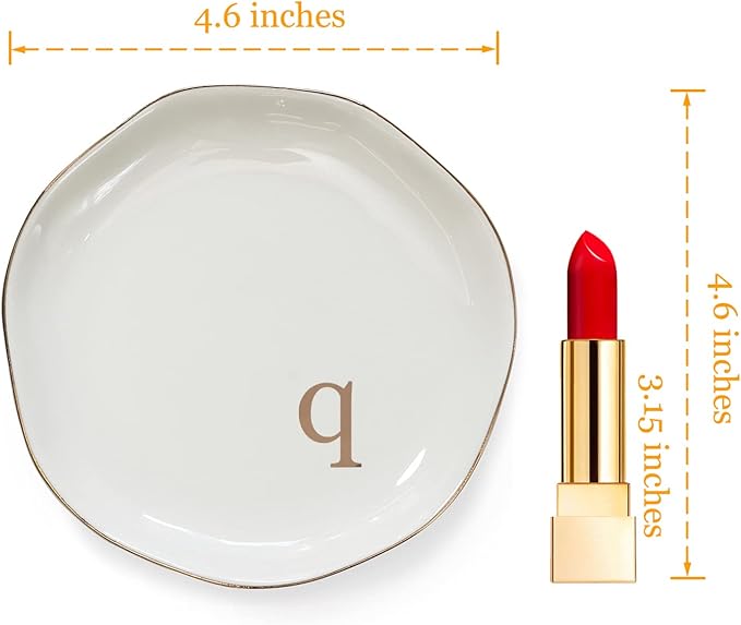 HOME SMILE Initials Ring Dish Jewery Tray with Personalized Q-Monogrammed Engagement Wedding Gifts for Friends,Sister,Birthday Christmas Gifts for Women,Ceramic White