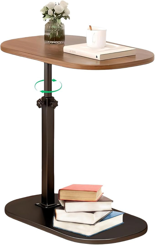 Side Table TV Tray for Couch,Height Adjustable 360° Swivel C Shaped End Table for Small Spaces,Bedside Bathroom Living Room (Walnut Wood)