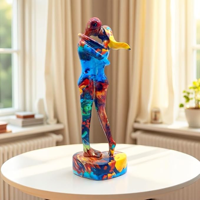 10.5 Inch Couple Sweethearts Lover Hug Kissing Statue Figurine Sculpture Resin Collectible Gifts for Office Home Decor Desk Accessories Decoration Figurines (Multicolor)