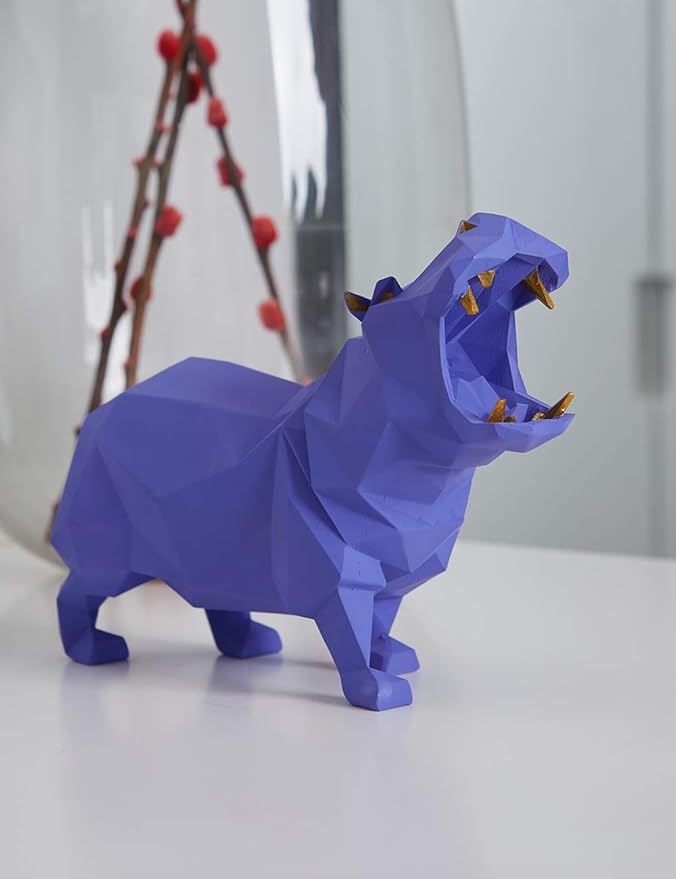 HAUCOZE Hippo Gifts Statue Animal Scupture Figurine Modern Decor Arts Polyresin Purple 7.1 inch