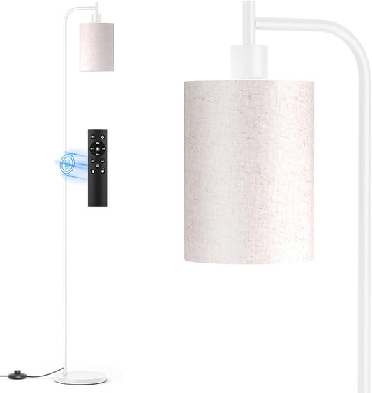 Floor Lamp with Linen Shade, Dimmable Tall Standing Lamp with Remote Control & 3 Color Temperatures, Modern Floor Lamps for Living Room Bedroom Office Corner, 9W LED Bulb Included