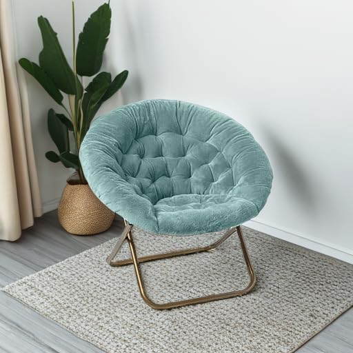 Milliard Saucer Chair For Adults, Teens & Kids, Blue, Faux Fur XL Circle Chair for Bedroom, Dorm & Gaming, Foldable Comfy Accent Seat for Small Spaces, Folding Moon / Mushroom / Round Oversized Style