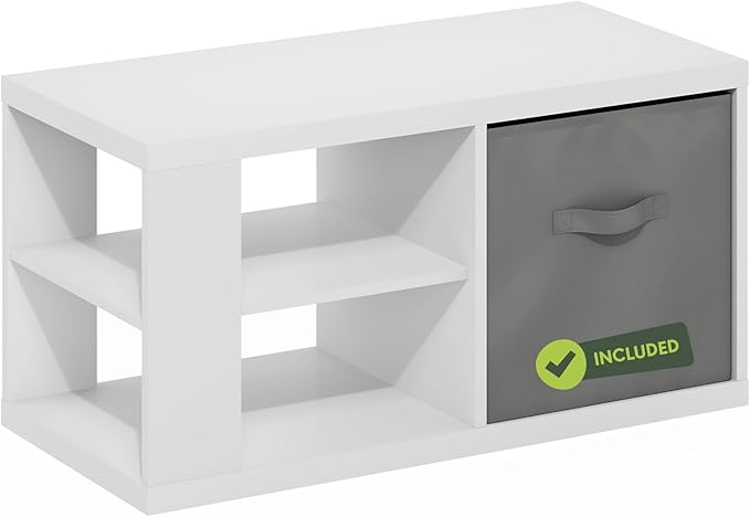 Furinno Viola Coffee Table, 3-Tier Modern Coffee Table with 1.2" Thick Tabletop, Side Table with Open Shelf and Storage Bin, for Living Room, Bedroom, Home Office, White/Light Grey