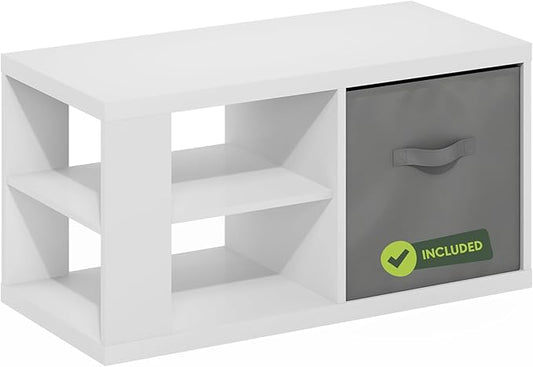 Furinno Viola Coffee Table, 3-Tier Modern Coffee Table with 1.2" Thick Tabletop, Side Table with Open Shelf and Storage Bin, for Living Room, Bedroom, Home Office, White/Light Grey