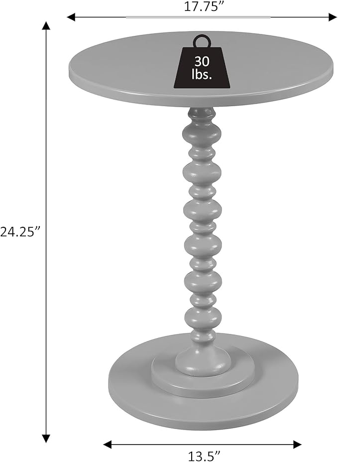 Convenience Concepts Palm Beach Spindle Table 17.75" - Traditional Round End Table for Living Room, Turned Solid Wood Side Table, Classic Display Pedestal Table, Black
