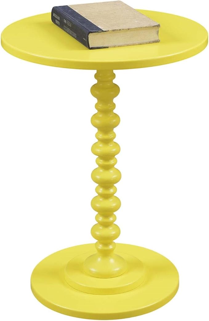 Convenience Concepts Palm Beach Spindle Table 17.75" - Traditional Round End Table for Living Room, Turned Solid Wood Side Table, Classic Display Pedestal Table, Yellow