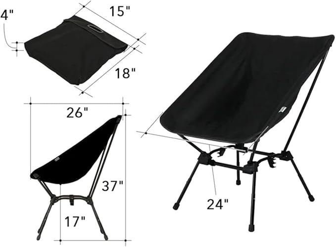 DOD Sugoi Chair - A Portable Camping and Backpacking Chair - Adjustable to The Ideal Height and Seating - Angle for Any Outdoor Activity - Black