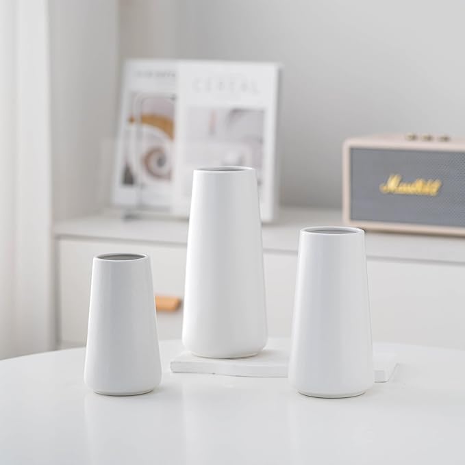 10" White Vase - Large White Ceramic Flower vase, Boho Vases for Pampas Grass, Minimalist Modern vases for Home Decor, Table Shelf Living Room Farmhouse Decor