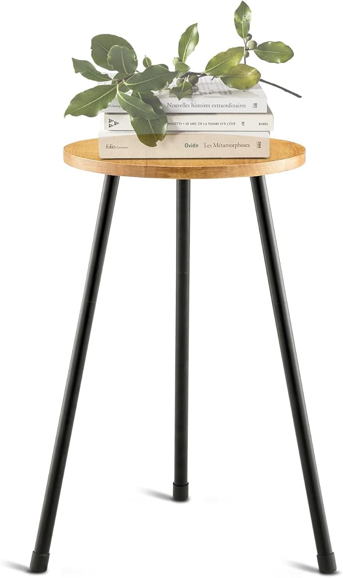 Tall Plant Stand, Mid Century Wood Indoor Plant Stand Plant Table for Flower Pots, Metal Plant Holder, Modern Home Decor Small Round Side End Table (11.8"x20")