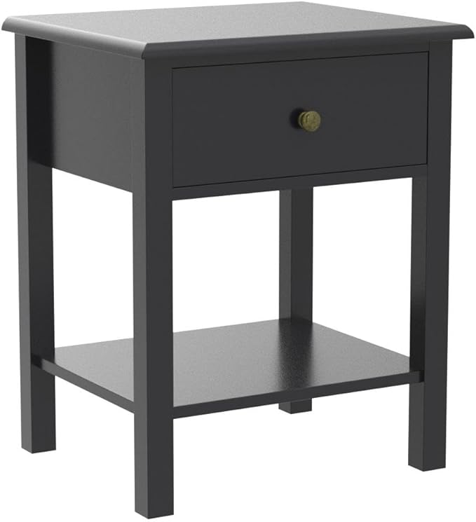 Giantex Nightstand Set of 2, 2-Tier End Table with Drawer and Open Storage Shelf, Modern Bedside Tables, Wooden Side Table Night Stand for Bedroom, Dorm, Small Spaces, Easy Assembly, Black