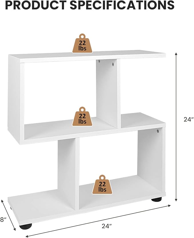 Giantex 3-Tier Geometric Bookshelf, 24’’ Tall Wood S-Shaped Display Shelves with Thick Foot Pads, Freestanding Open Shelves Nightstand, Floor Standing Display Shelf Bookcase