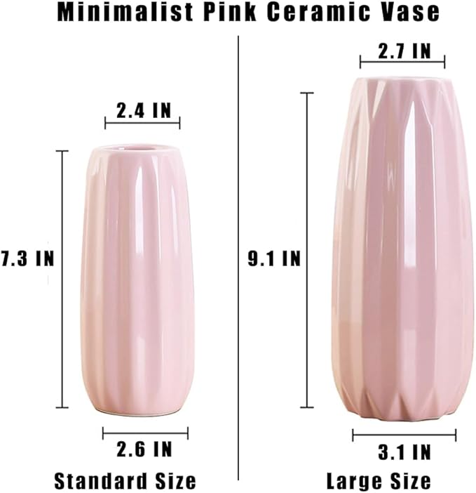 Pink Ceramic Vase 7.3 Inch - Glossy Minimalist Nordic Flower Vase for Home Decor, Perfect for Dried/Fresh Flowers, Wedding Centerpiece, Housewarming Gift for Christmas, Mother’s Day, Valentine’s Day