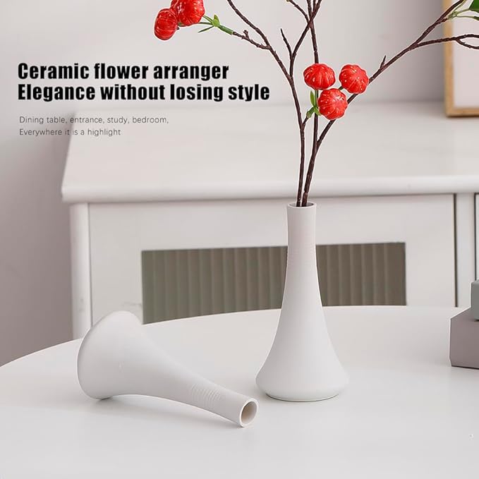 2-Piece White Matte Ceramic vase Set, Farmhouse Decoration, Decorative vase, Suitable for Kitchen, Bedroom, Office, Living Room, Bathroom, and Shelf Center Dining Table Decoration