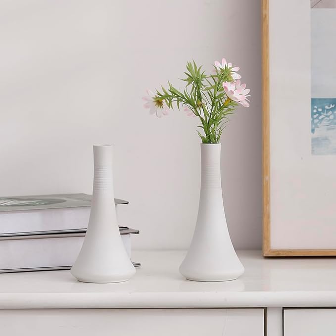 2-Piece White Matte Ceramic vase Set, Farmhouse Decoration, Decorative vase, Suitable for Kitchen, Bedroom, Office, Living Room, Bathroom, and Shelf Center Dining Table Decoration