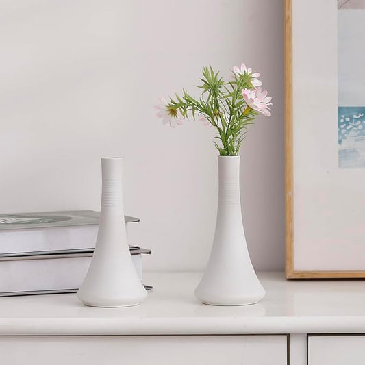 2-Piece White Matte Ceramic vase Set, Farmhouse Decoration, Decorative vase, Suitable for Kitchen, Bedroom, Office, Living Room, Bathroom, and Shelf Center Dining Table Decoration