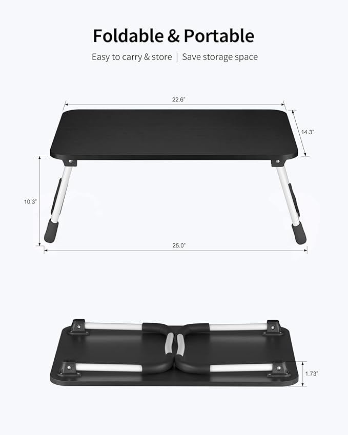 Ruxury Folding Lap Desk Laptop Stand Bed Desk Table Tray, Breakfast Serving Tray, Portable & Lightweight Mini Table for Sofa Couch Floor - Black