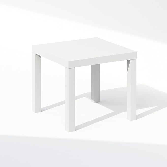 Furinno Classic Coffee Table, Square Modern Coffee Table with 1.8" Thick Tabletop, Side Table with 4 Legs, for Living Room, Bedroom, Home Office, White