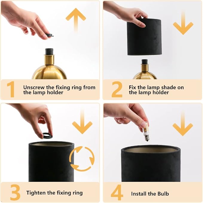 KUNJOULAM Small Bedside Lamp, Mid Century Lamp with Brass Base, Nightstand Table Lamp for Bedroom, Living Room, Bookshelf, Modern Accent Mini Table Lights Black Plastic Fabric Shade