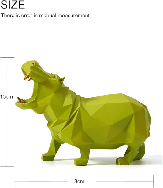 HAUCOZE Hippo Gifts Statue Animal Scupture Figurine Modern Decor Arts Polyresin Green 7.1 inch