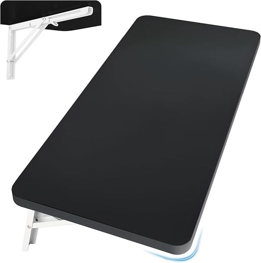Wall Mounted Folding Table 31.5”L x 15.7”W, Laundry Folding Table with Heavy Duty Metal Collapsible Shelf Brackets, Wall Mounted Desk Fold Down for Small Spaces, Black