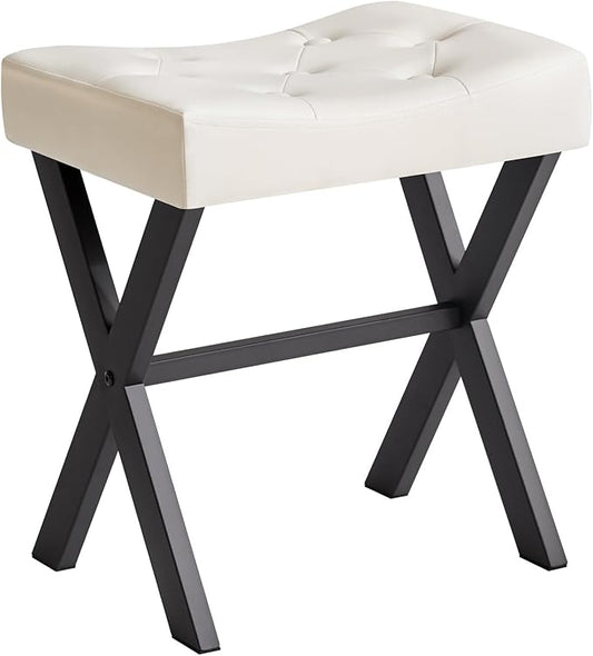 IBUYKE U-Shaped PU Vanity Stool, Square Makeup Chair with X-Leg, Ottoman Seat Footrest Stool, Multi-Use as Small Side Table, for Bedroom, Living Room, White WBD019W