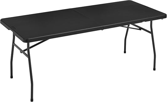 Amazon Basics Heavy Duty Portable Folding Table 6 ft with Carrying Handle, Indoor & Outdoor, Black