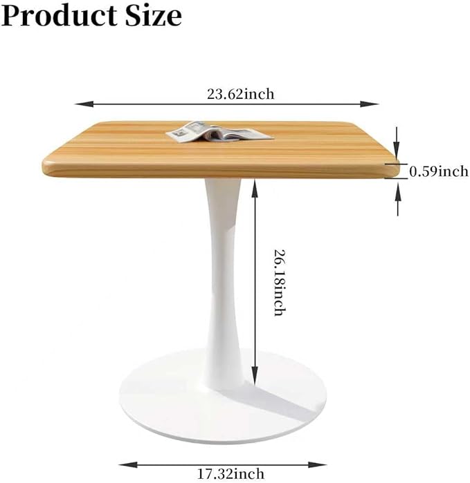 23.6" Square Small Dining Table for 2, Tulip Bistro Table with White Metal Pedestal Base, Modern Mid-Century Compact Kitchen Dining Piece for Home, Café, Restaurant, or Office