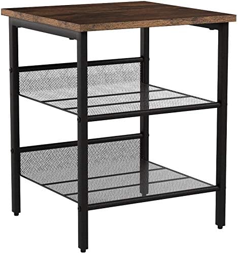VASAGLE Nightstand, Set of 2 Side Tables, End Tables with Adjustable Mesh Shelves, for Living Room, Bedroom, Industrial, Stable Steel Frame, Easy Assembly, Rustic Brown and Black ULET24X